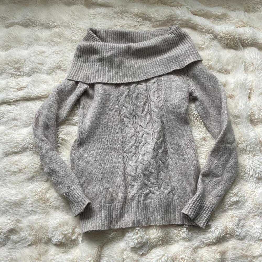 Le Chateau Beige Off The Shoulder Knit Sweater